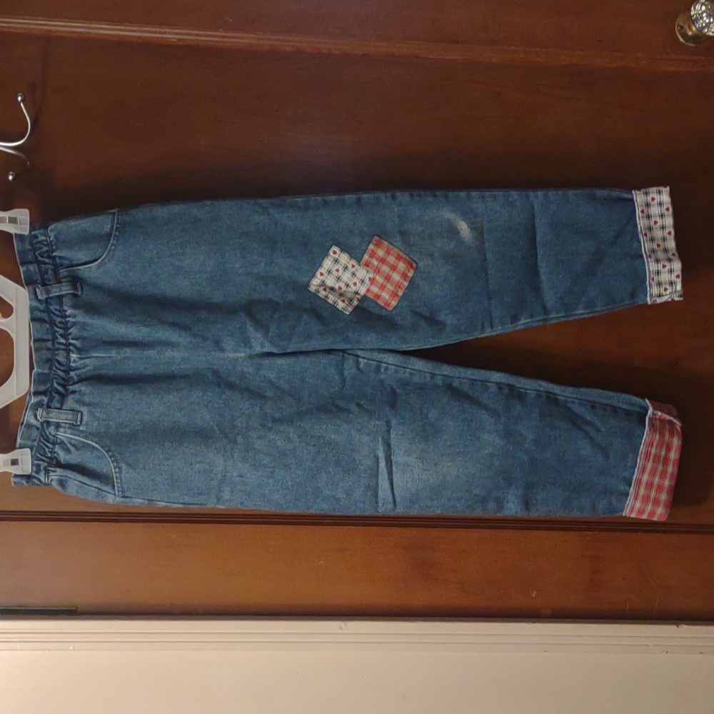 Vintage baggy 1990s patchwork jeans girl 6x plaid country farm KT Kemple funware
